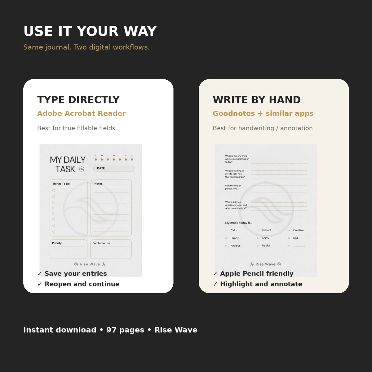 Use the Rise Wave Discipline digital journal with Adobe Acrobat or annotation apps